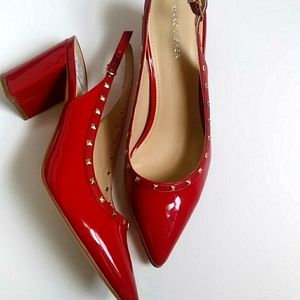 Marc Fisher Red Patent Slingback Heels w/ Studs